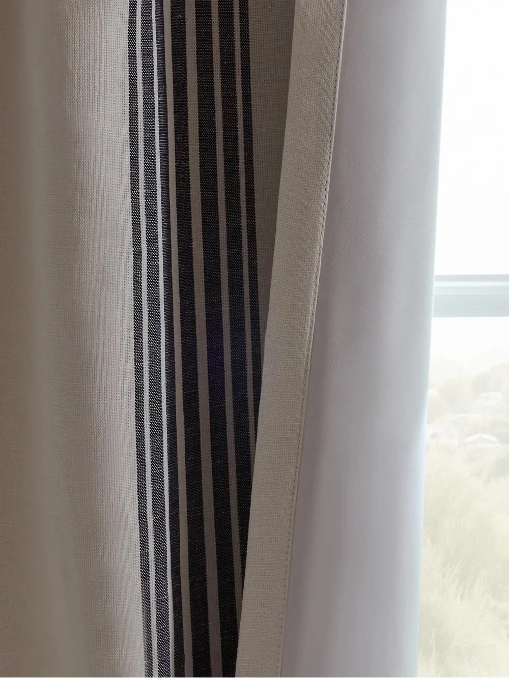 NWT QUINCE Set 2 48x96 Coastal Stripe Linen Cotton True Blackout Curtains 9232